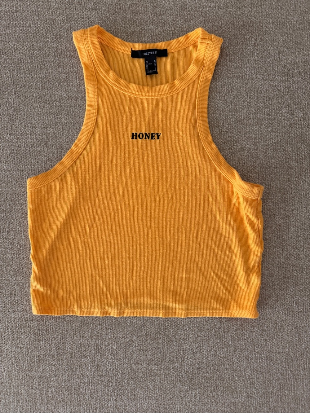 Forever 21 Yellow Ribbed 'HONEY' Crop Tank